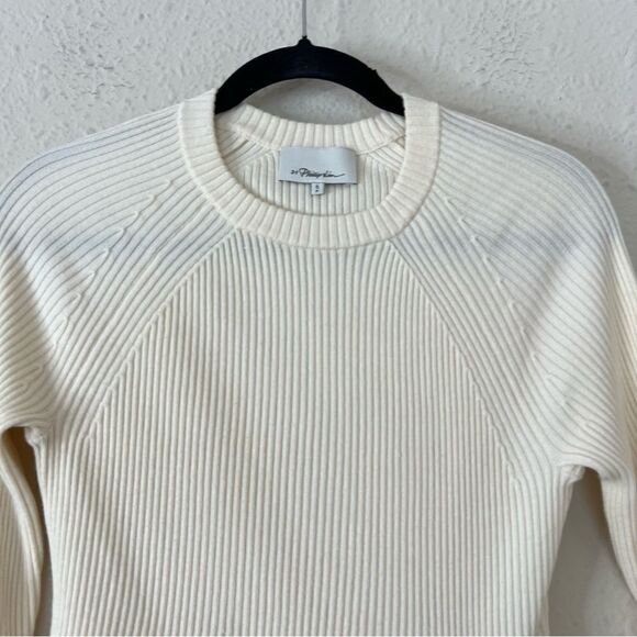 3.1 Phillip Lim Ribbed Sweater With Waist Tie Antique White Beige Size Small - Picture 7 of 13